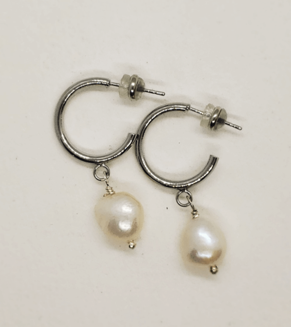 silver plated baroque pearl earrings