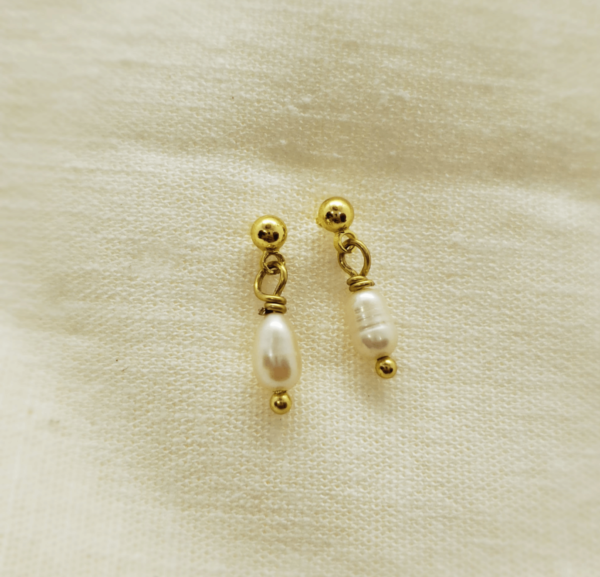 Gold mini pearl stud earrings